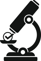 Simple black and white vector icon of a modern microscope, suitable for various scientific themes