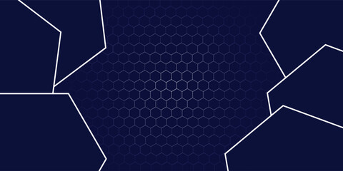 Hexagonal abstract technology background vector illustration. Futuristic banner with blue hexagons and shiny lights. 