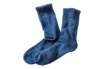Blue cotton winter socks isolated on transparent background