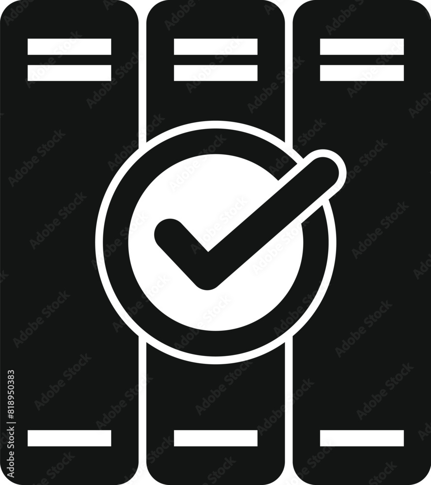 Poster modern and secure data center checkmark icon for verified and certified network and server storage t