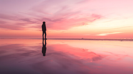 ウユニ塩湖 シルエット 朝日