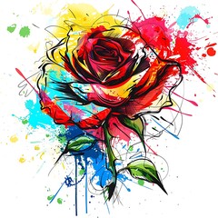 Colorful roses, watercolor painting, colored stains, white background, isolated, made from ai generate