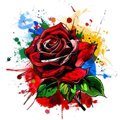 Colorful roses, watercolor painting, colored stains, white background, isolated, made from ai generate