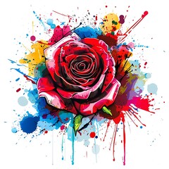 Colorful roses, watercolor painting, colored stains, white background, isolated, made from ai generate