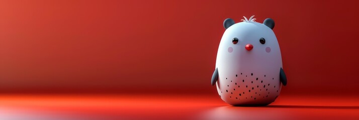 A white and black cat sits on top of a bright red floor