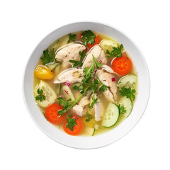 chicken soup with vegetables, isolated on transparent background Remove png, Clipping Path, pen tool 