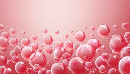 soap bubbles on a pastel background, red pink abstract oil bubbles or face serum background. pink Oil and water bubbles molecule ,pink Bubbles oil or collagen serum for cosmetic product, banner poster