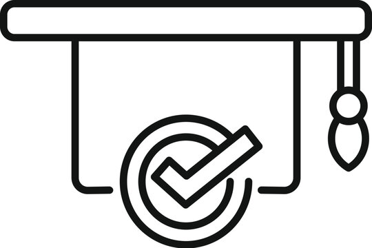Simplified black and white illustration of a graduation cap with a check mark, representing academic success
