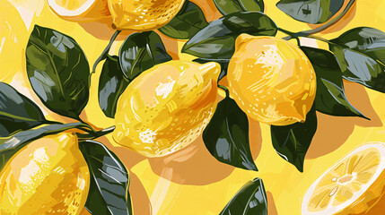 Sunny Lemon Orchard Yellow Background