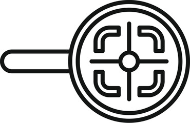 Black and white line art of a handheld metal detector, used for security and treasure hunting