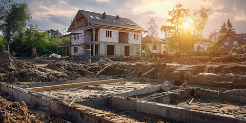Fototapeta premium construction site with house foundation