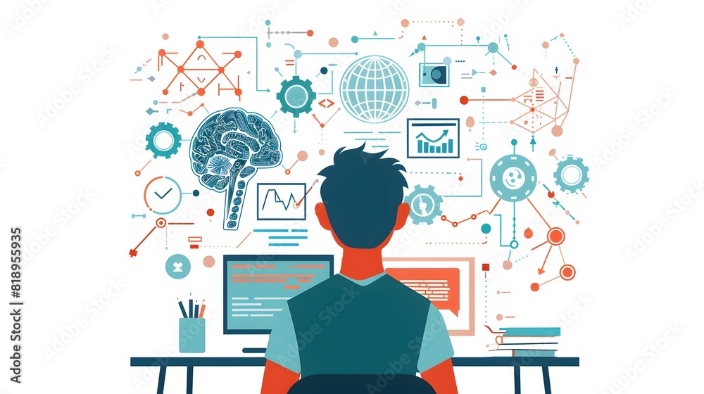 Poster the power of adaptive learning systems, depicting how algorithms personalize learning experiences to