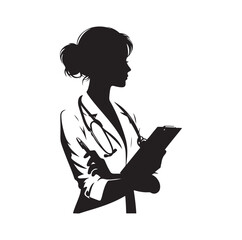 female doctor silhouette illustration set. physicians standing in different position vector illustration