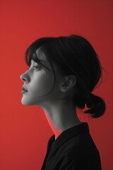 Abstract modern art collage of woman portrait made of various and colorful geometric shapes and paint strokes. Beauty, fine art, fashion concept