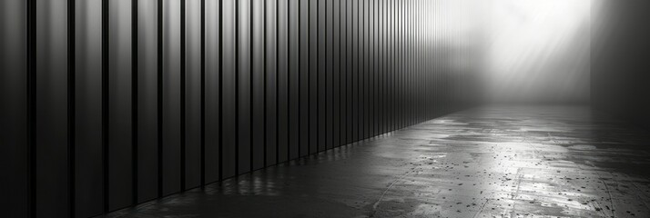 Obraz premium A long hallway stretching into the distance with a bright light shining at the far end