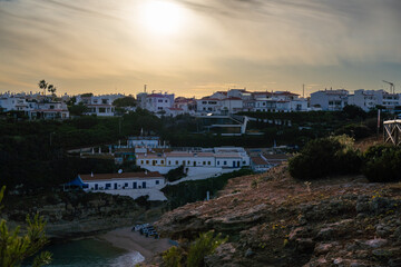 Fototapeta premium Benagil Beach (Praia de Benagil) is a magnificent beach east of Carvoeiro. Sunset. Sunny day.