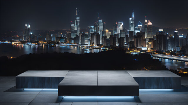a platform with a round table in the middle of the night.