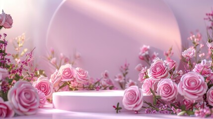 Podium background flower rose product pink 3d spring table 