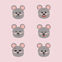 Cute little mouse with various emoticon vector set 