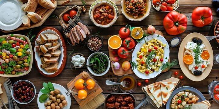 A mouth-watering variety of delicious foods spread out on a table for a feast