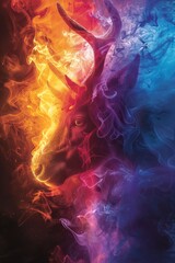 Majestic wild creatures in glowing lines, embodying souls in a mystical fantasy world of vibrant canary yellow, lilac gradient, and off-black hues.