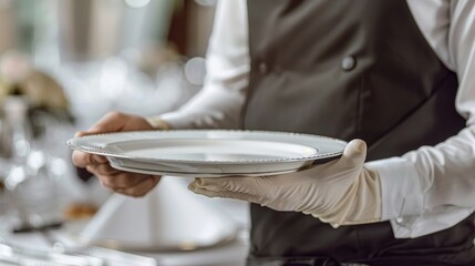 A waiter is holding two plates