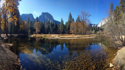 Yosemite Valley Landscape and River, California --