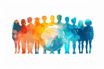 Obraz premium Create a watercolor painting of people around the world holding hands in a circle