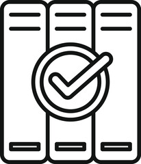 Line art illustration of a quality check mark on folders indicating approved documentation