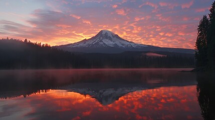 Fototapeta premium Sunrise over Mt Hood at Trillium Lake 