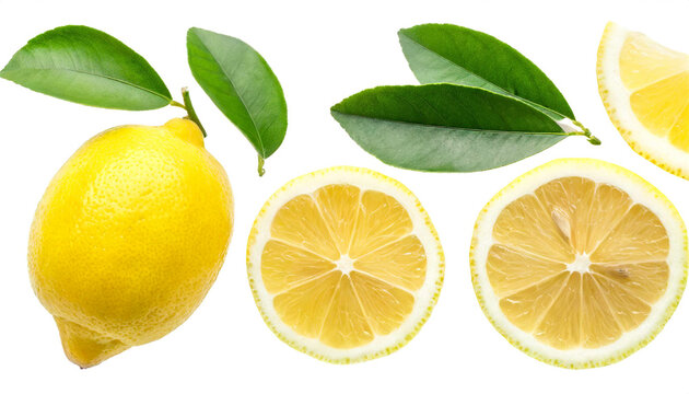 Zitronen st&uuml;cke set collection isoliert auf wei&szlig;en Hintergrund, Freisteller, draufsicht 