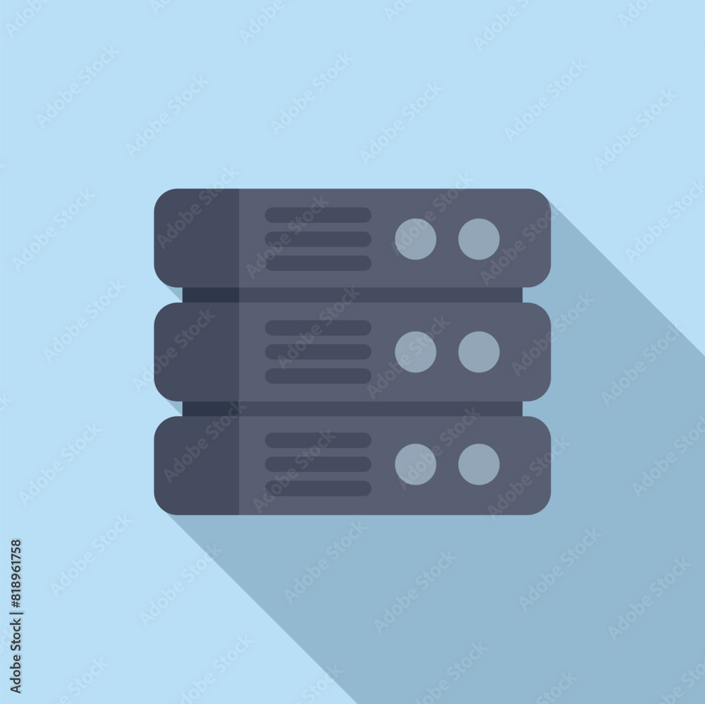 Poster flat design icon of network servers in a data center with shadow effect on blue background