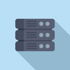 Flat design icon of network servers in a data center with shadow effect on blue background