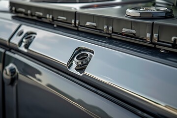 Obraz premium Detailed View of Truck's Fuel Tank Cap Highlighting Fuel Efficiency and Capacity Importance