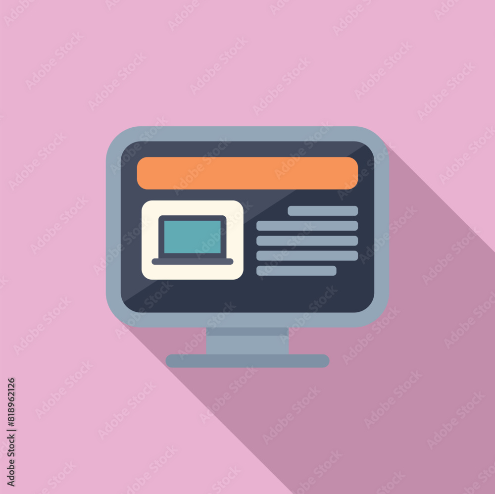 Poster Flat design icon of a modern desktop computer with a pastel pink backdrop