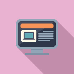 Flat design icon of a modern desktop computer with a pastel pink backdrop