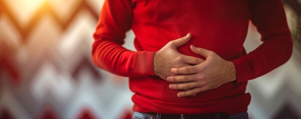 Detailed yet simple image of a person with their head in their hands and red swirls around, vibrant colors, minimalistic style representing business stress with space for text