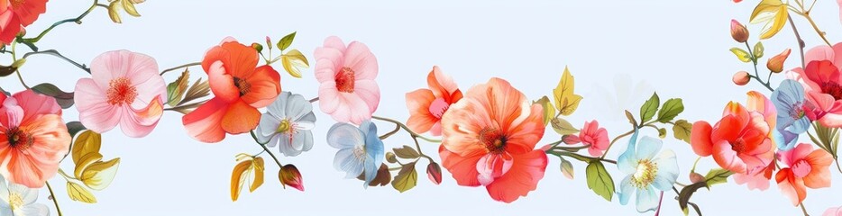 Whimsical Summer Flower Garland Pattern Background. With Copy Space, Abstract Background