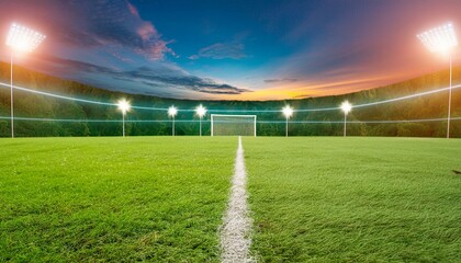 empty soccer field stadium at night with a line and light