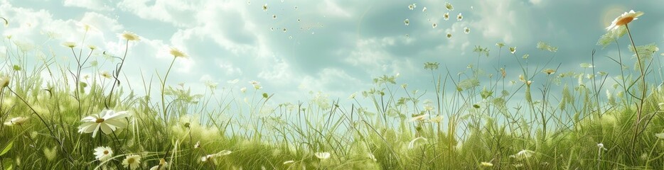 Whimsical Summer Meadow Scene Pattern Background. With Copy Space, Abstract Background