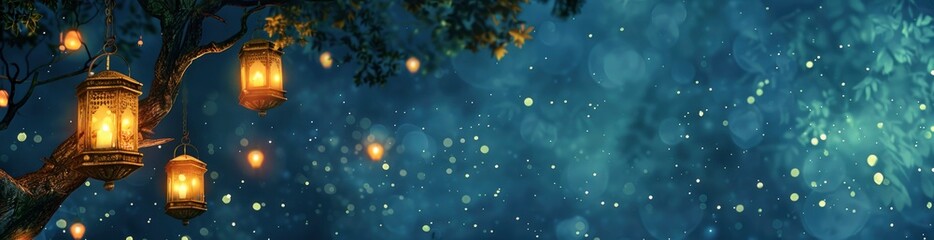 Whimsical Summer Night Walk Pattern Background. With Copy Space, Abstract Background