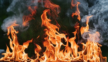 red fire particles lights on black background, fire in motion blur.,Flame, fire with smoke on dark background