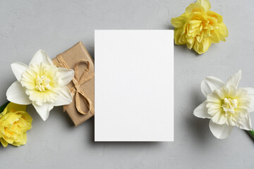 Happy fathers day greeting card mockup with gift box, blank mock up with copy space