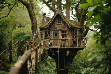 A treehouse amongst an enchanted forest for a whimsical lifestyle, Ai generated
