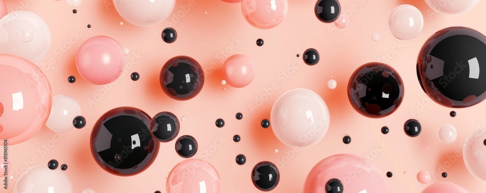 Poster 3d shapes and spheres in pastel colors on a peach-colored abstract background