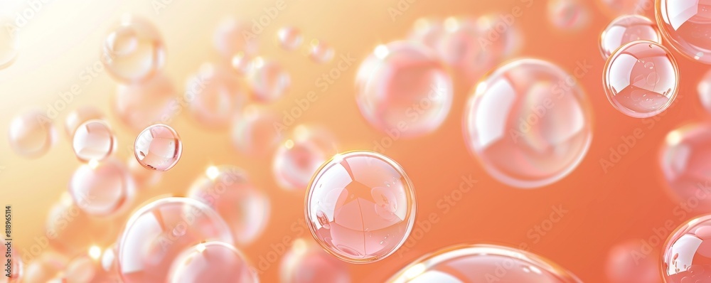 Poster abstract peach background with 3d pastel shapes and spheres
