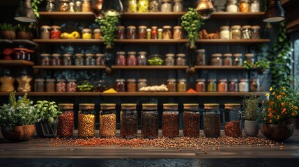 A spice rack with many jars of spices on a table