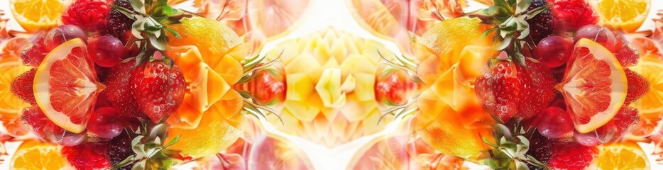 Kaleidoscope Of Summer Fruits In Abstract Forms. With Copy Space, Abstract Background