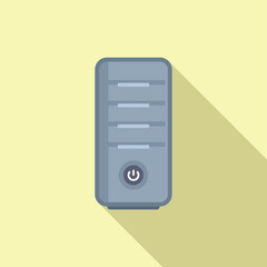 Vector image of a stylized computer server with power button, flat shadow, and pastel background