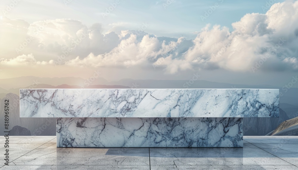 Poster minimalist pedestal display close-up of a sleek, modern pedestal made of marble, placed in an empty,